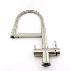 Hommix Savona Brushed Nickel Pull-Out Spray-Hose 3-Way Tap (Triflow Filter Tap)