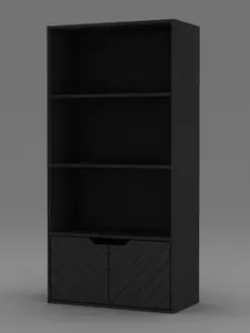 URBNLIVING 4 Tier Black Wooden Bookcase Cupboard with 2 Line Doors Storage Shelving Display Cabinet