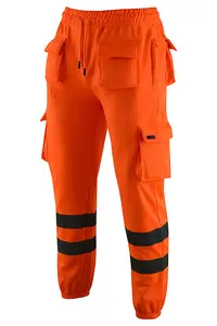 MS9 Mens Hi Viz Vis High Visibility Fleece Cargo Work Trousers Pants Joggers H1 Orange - S