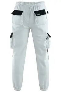 MS9 Mens Fleece Painters Decorators Combat Cargo Work Trousers Pants Joggers H1 White - XL