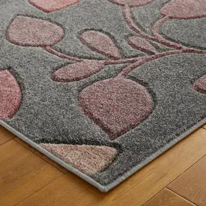 Modern Easy to Clean Floral Pink Rug for Dining Room-160cm X 230cm