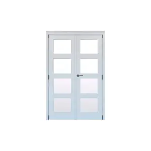 Geom 4 Lite Clear Glazed Pre-painted White Softwood Internal French Door set, (H)2017mm (W)1597mm