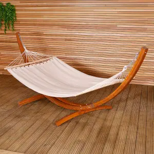 Charles Bentley 3M Garden Hammock With Wooden Arc Stand One Person - Cream