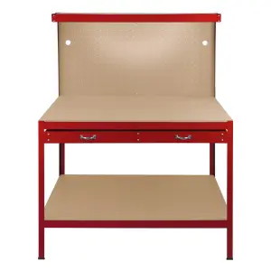 Workbench with Pegboard, Drawer and Light - Red