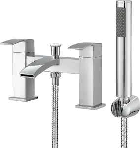 BATHWEST Square Waterfall Bath Taps with Shower Bath Mixer Taps with Shower Chrome Solid Brass Bathroom Sink Taps