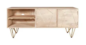 Light Gold Plasma Media Unit - Solid Mango Wood - L45 x W140 x H60 cm