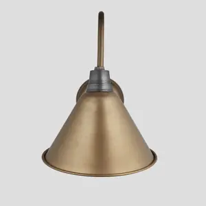 Industville Swan Neck Cone Wall Light, 8 Inch, Brass