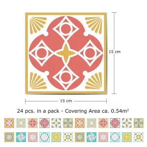 24 Pieces 15x15cm Malia Colourful Tile Stickers