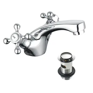 Sterling Traditional Bathroom Basin Sink Mono Mixer Tap Cross Head Chrome Brass