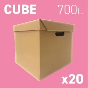 Pack of 20 Strong Cardboard Cube Storage Boxes with Lid and Handles Ideal for Shelves