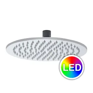 Nes Home Round 300 mm Overhead Rainfall Shower Head LED 3 Colour Changing Chrome Finish