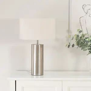 ValueLights Lexy Brushed Chrome Touch Table Lamp with Natural Drum Shade