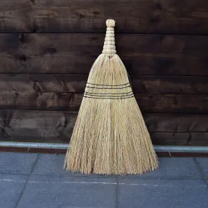 Traditional Rice Straw Broom 70 cm / 27.5" Hand Brush Natural Garden Yard Stable Sweeping American Style Brush