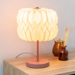 ValueLights Bett Pink Metal Table Lamp with Origami Paper Fold Lampshade Living Room Bedside Light - Bulb Included