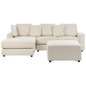 Right-Hand Corner Sofa with Ottoman KOHLO Light Beige Fabric Right Hand