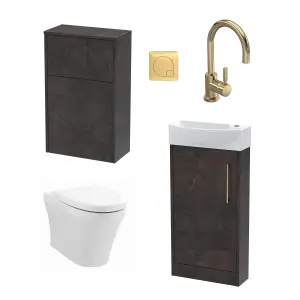 Cloakroom Suite - Left Hand 440mm Vanity, WC Unit, Toilet and Tap - Slate/Brass