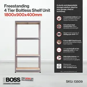 RB BOSS Garage Shelving Unit 4 Shelf MDF Galvanised Steel (H)1800mm (W)900mm (D)400mm