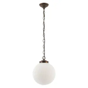 Bateson 1 - Light Globe Pendant Antique Brass/Clear Ribbed Glass / 100cm H x 25cm W x 25cm D