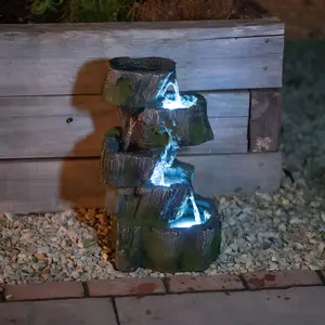 Primrose 5 Tier Tree Trunk Falls Cascading Garden Outdoor Water Feature Fountain with LED Lights H56cm