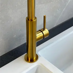 Liquida W24BR S shape Swan Neck 360 Degree Swivel Brushed Brass Kitchen Tap