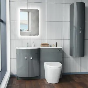 Nes Home Grey 1100 mm Bathroom Basin Vanity Unit and Back To Wall WC Toilet Suite Dene