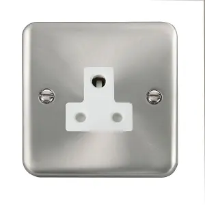 Our Curved Edge Satin / Brushed Chrome 1 Gang 5A Round Pin Socket - White Trim - SE Home