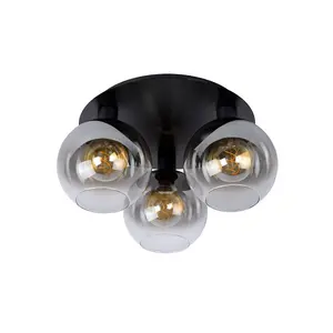 Lucide Marius Retro Flush Ceiling Light - 3xE27 - Black