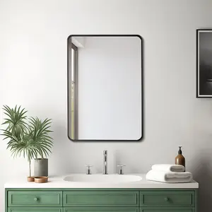 50cm x H 700cm W Rectangular Wall Mounted Black Metal Framed Bathroom Mirror Decorative