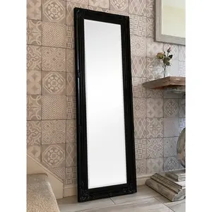 Sade Tall Solid Wood Framed Wall or Dressing Mirror Black