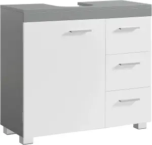 VASAGLE Pedestal Sink Bathroom Cabinet, 3-Drawer Storage with 2 Shelves Behind Door, with Feet, Cloud White and Dove Grey