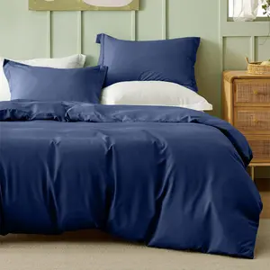 Odil Microfiber Solid Colour Duvet Cover Set with Pillowcases Navy / Double Duvet Cover Set