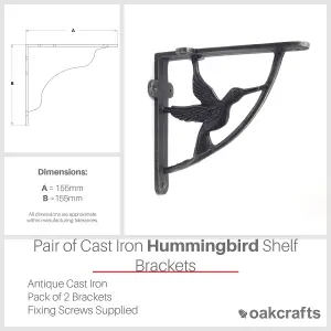 Oakcrafts -Pair of Antique Cast Iron Hummingbird Shelf Brackets - 155mm x 155mm