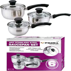 3pc Stainless Steel Cookware Set - Includes Saucepan, Pan, Pot Essential Cooking Kitchen Set With Glass Lids & Sturdy Handles