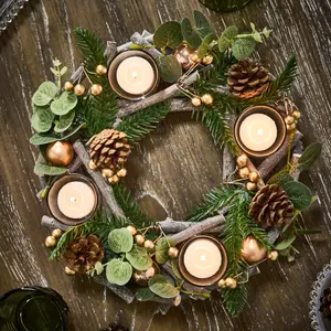 Eucalyptus and Cinnamon Round Centrepiece Christmas Decoration Tealight Holder Candle Holder