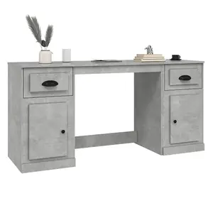 Berkfield Desk with Cabinet Concrete Grey Engineered Wood