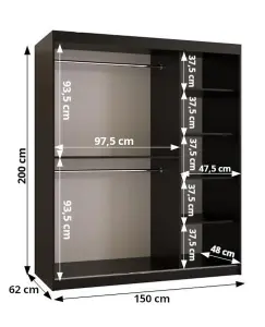 Modern Marsylia I Geometric Sliding Door Wardrobe W1500mm H2000mm D620mm - Black & Dark Walnut, Sleek Design, Ample Storage