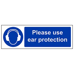 Use Ear Protection PPE Safety Sign - Rigid Plastic - 600x200mm (x3)