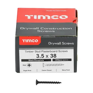 TIMCO Drywall Coarse Thread Bugle Head Black Screws - 3.5 x 38