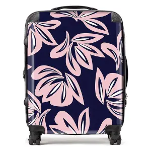 Pink Navy Floral Botanical Pattern Suitcase - Large