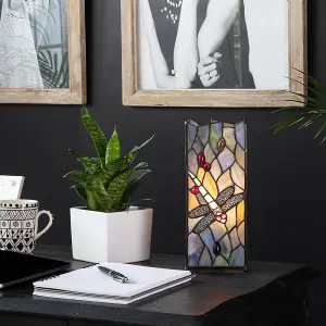 ValueLights Tiffany Inspired Decorative Dragonfly Design Square Glass Table Lamp