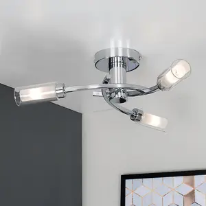 ValueLights Claudia Modern 3 Way Spiral Flush Chrome Ceiling Light Fitting with Glass Shades