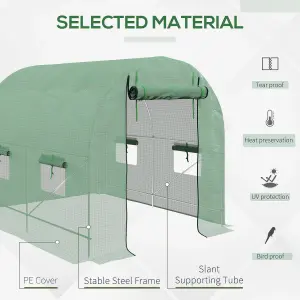 Outsunny 2.5 x 2m Walk-In Polytunnel Greenhouse with Roll Up Door Windows Green