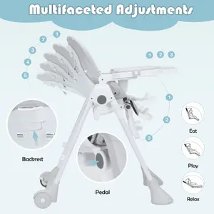 Costway Adjustable Baby High Chair Foldable Reclining Infant Highchair Removable Trays