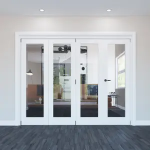 Vertical 0 panel 1 Lite Plain Clear Glazed Shaker Unfinished White Softwood Internal Folding Door set, (H)2060mm (W)2369mm