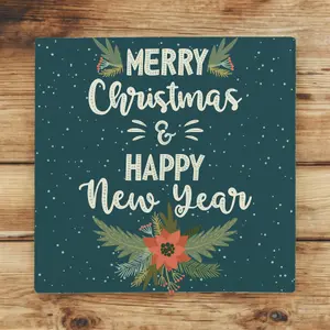 Purely Home Merry Christmas & Happy New Year Square Glass Worktop Protector Chopping Board