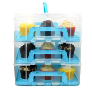 Oypla Blue 3 Tier 36 Cupcake Plastic Carrier Holder Storage Container