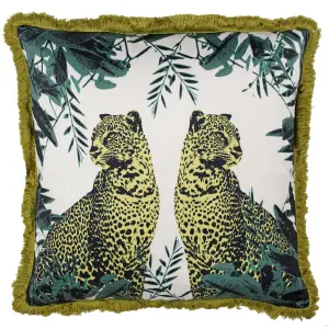 Paoletti Twin Leopard Fringed Feather Filled Cushion