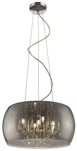 Luminosa Spring 5 Light Ceiling Pendant Chrome, Smoked grey with Glass Shade with Crystals, G9