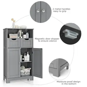 Costway Bathroom Floor Cabinet Wooden Kitchen Storage Cupboard w/ Adjustable Shelf & Doors