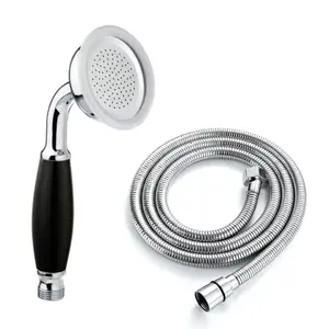 ENKI Traditional Chrome Black Victorian Brass & Ceramic Handheld Shower Head & Hose Kit EH024